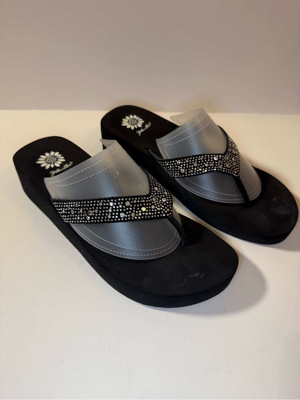Yellow Box Silver and Black Rhinestone Flip Flop Sandals